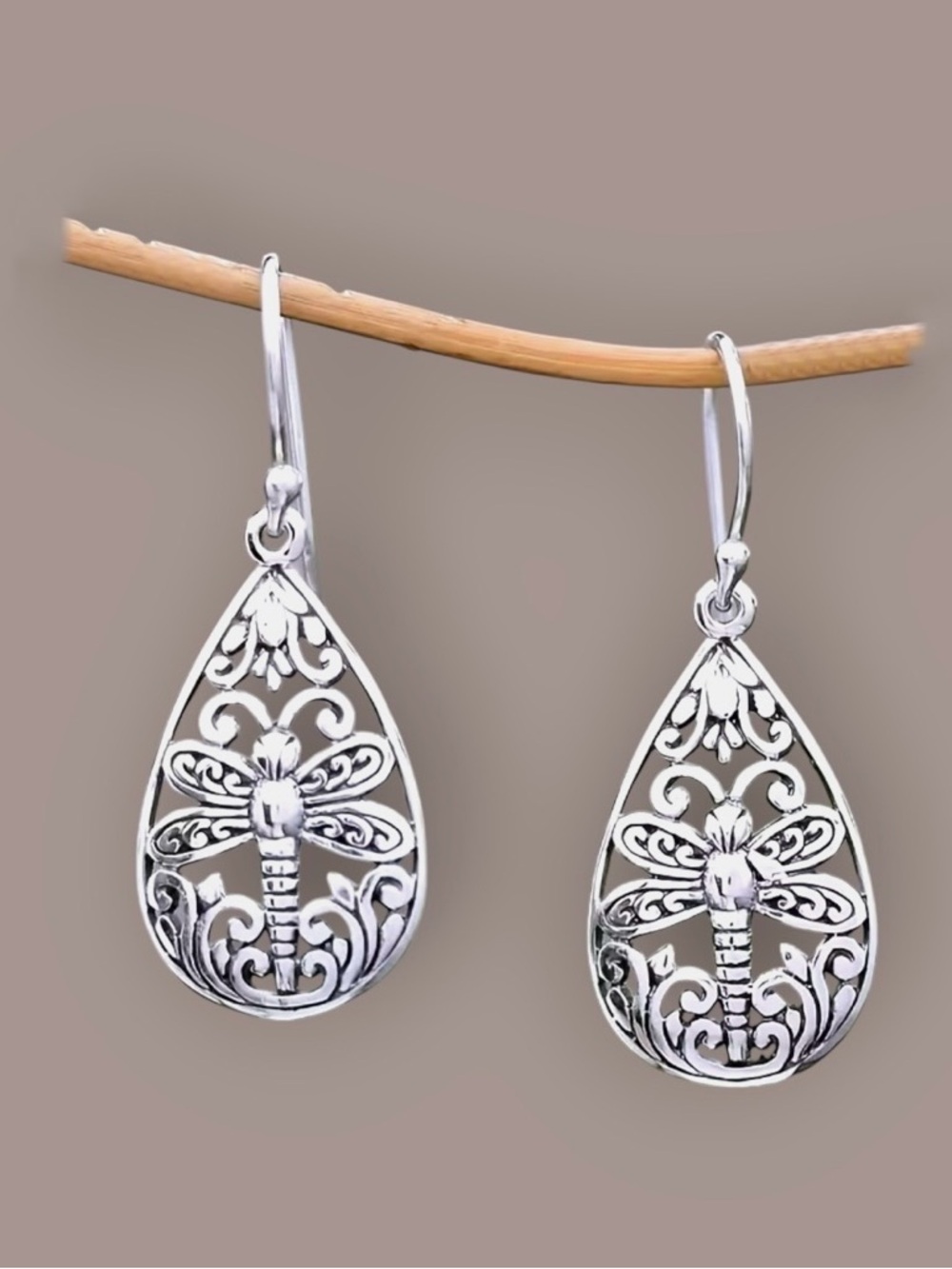 Silver-tone Dragonfly Teardrop Dangle Earrings New - Picture 2 of 2